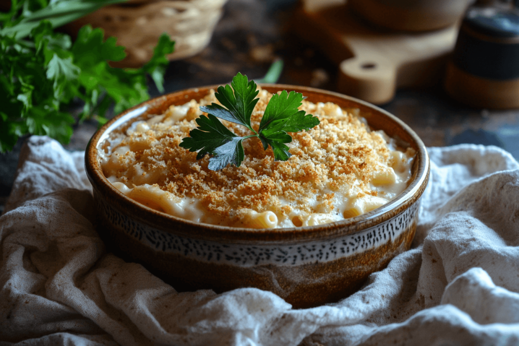 Mac and cheese made with Pepper Jack cheese and breadcrumbs