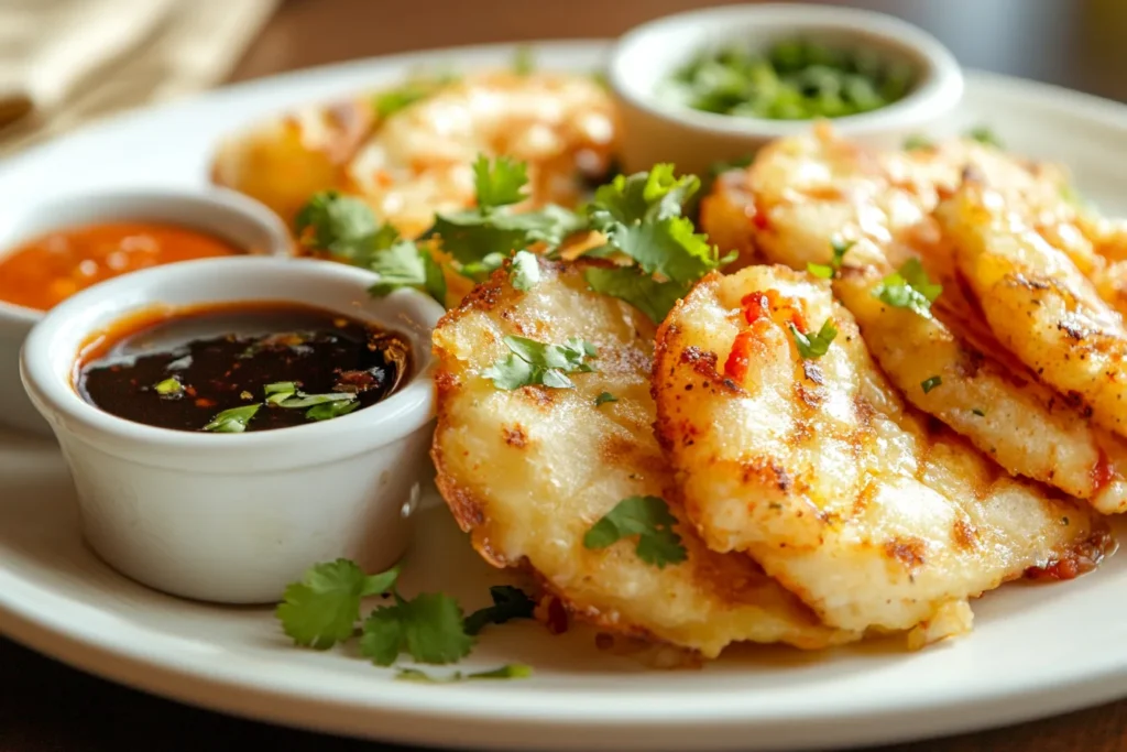 Quesadillas made with Pepper Jack cheese served with sauces