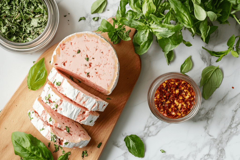 Semi-Soft Cheese Wheel with Chili Flakes and Herbs