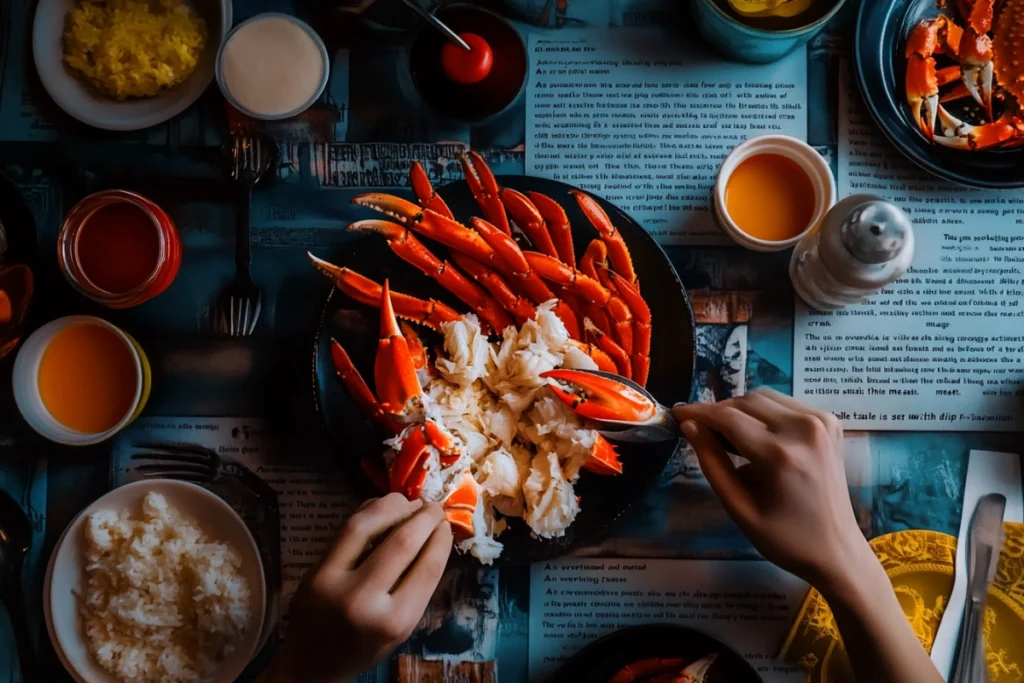 Breaking snow crab legs with a seafood cracker
