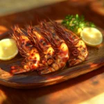 Grilled tiger shrimp served with lemon and parsley