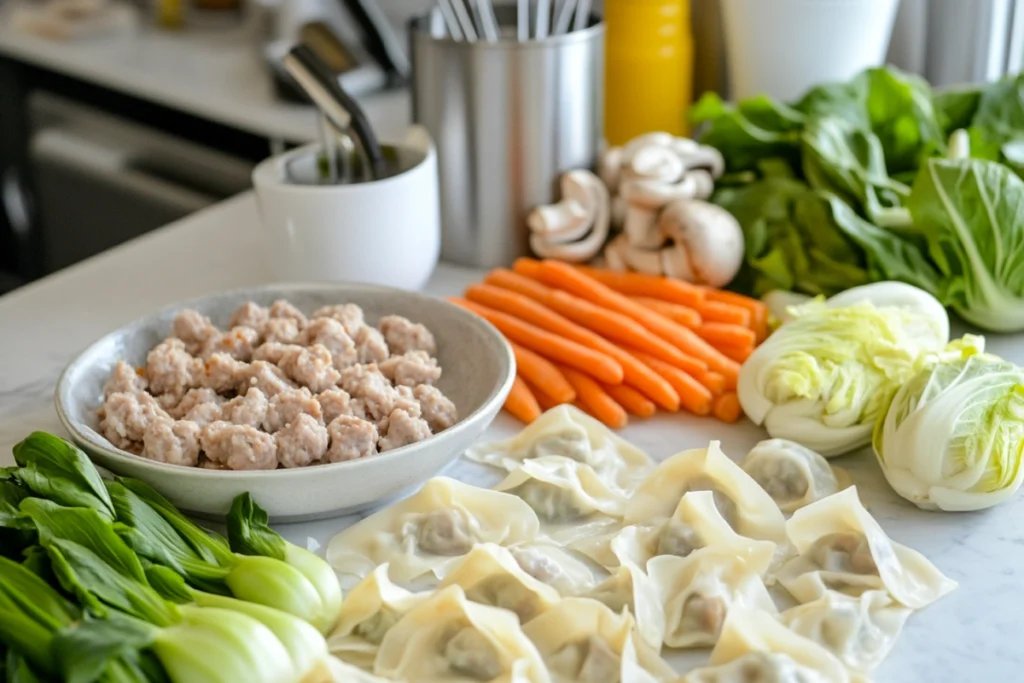 Step-by-step preparation of subgum wonton soup ingredients