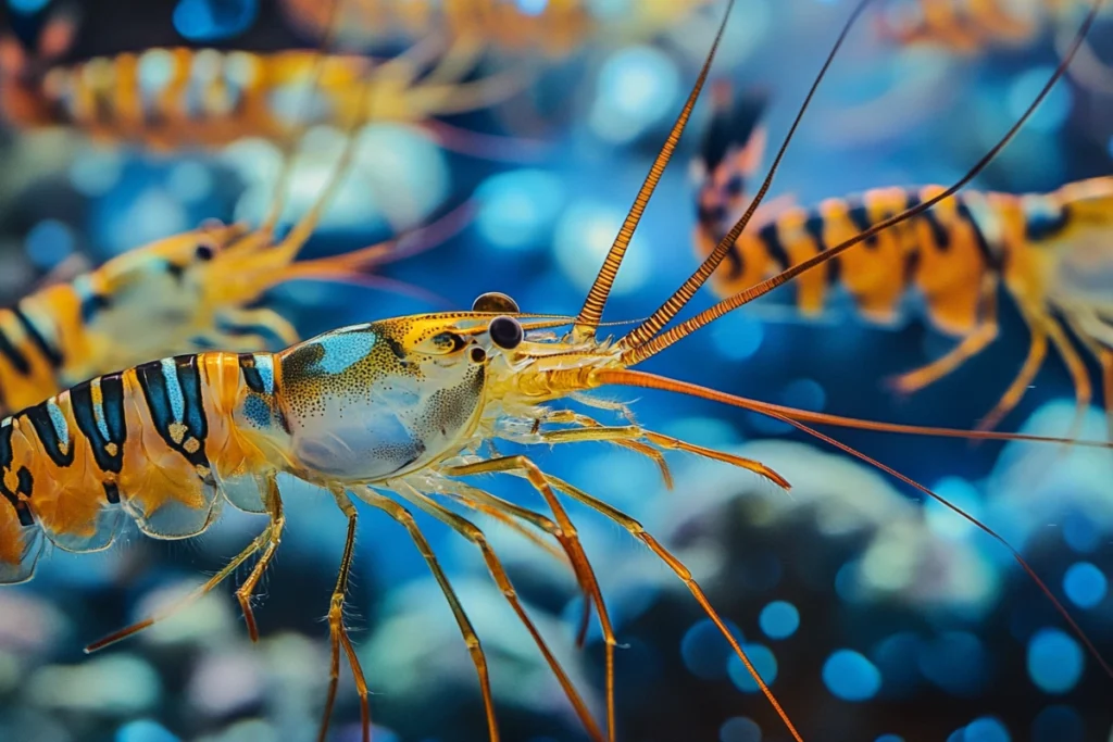 Tiger shrimp in natural underwater habitat.