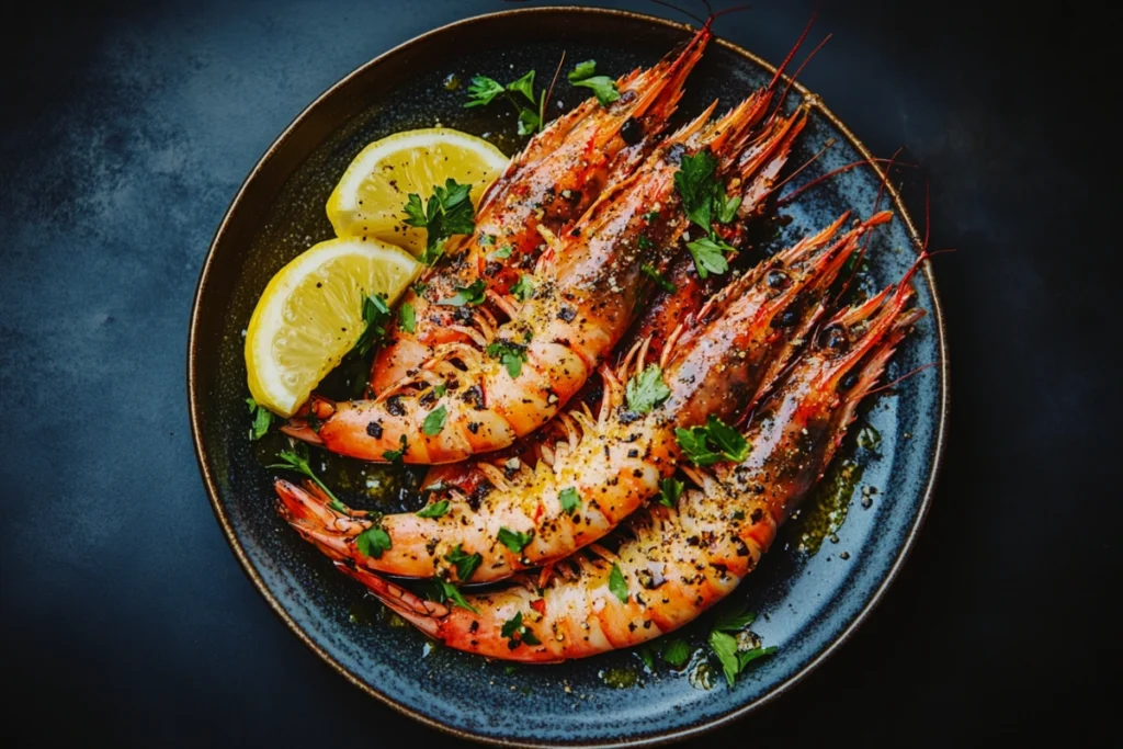 Cooked Tiger Shrimp with Lemon and Herbs