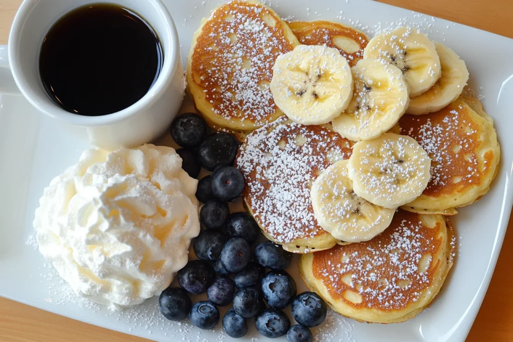 Mini pancake breakfast platter with toppings