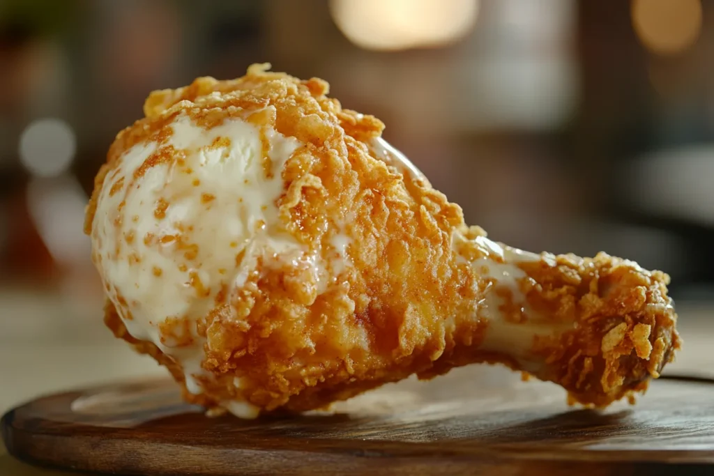 Fried chicken ice cream drumstick with a crispy coating