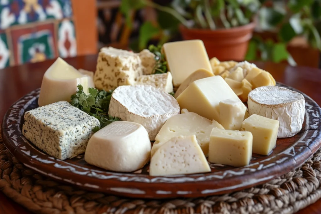 What is Mexican cheese called? A platter of labeled Mexican cheese varieties.