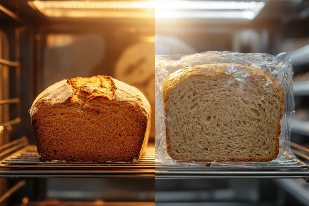 Comparison of homemade whole wheat bread and store-bought packaged bread.