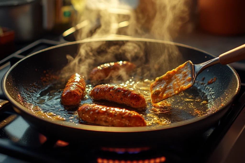 Pan-frying Johnsonville Jalapeno Cheddar Sausage
