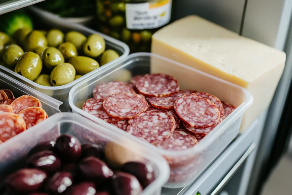 Properly stored turkey salami in the fridge