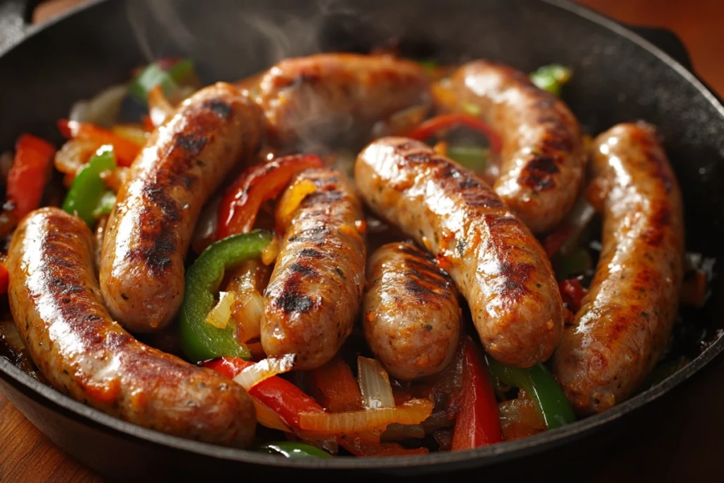 Jalapeño cheddar sausage skillet with peppers and onions