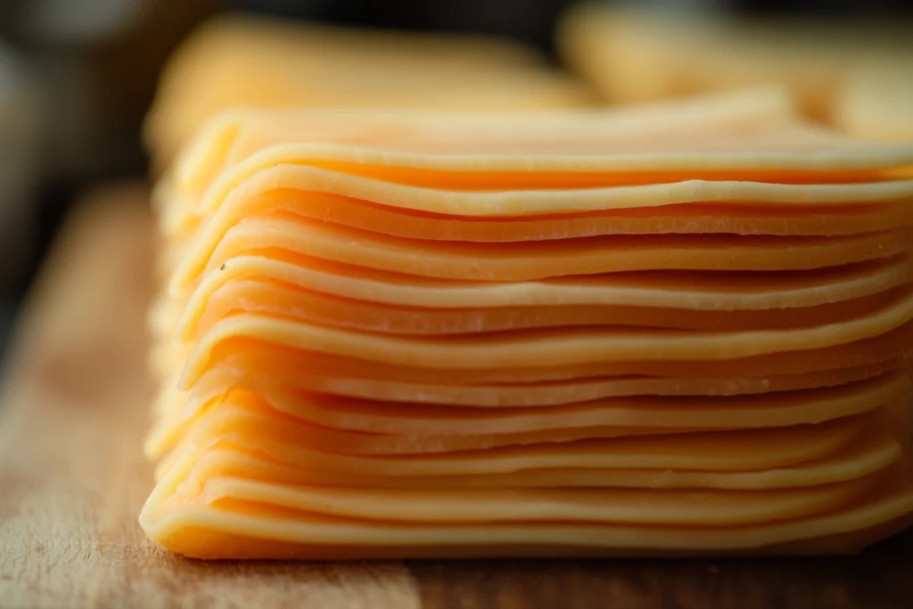 Slices of Longhorn cheese, now often labeled as Colby Longhorn.
