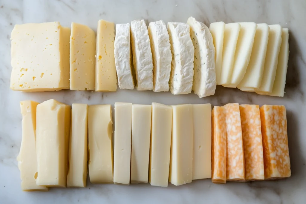 Comparison of Monterey Jack, Cheddar, and Mozzarella Cheese