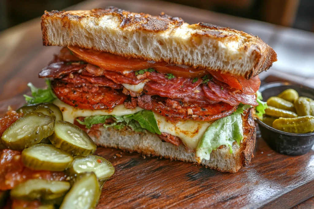 Turkey salami sandwich with fresh vegetables